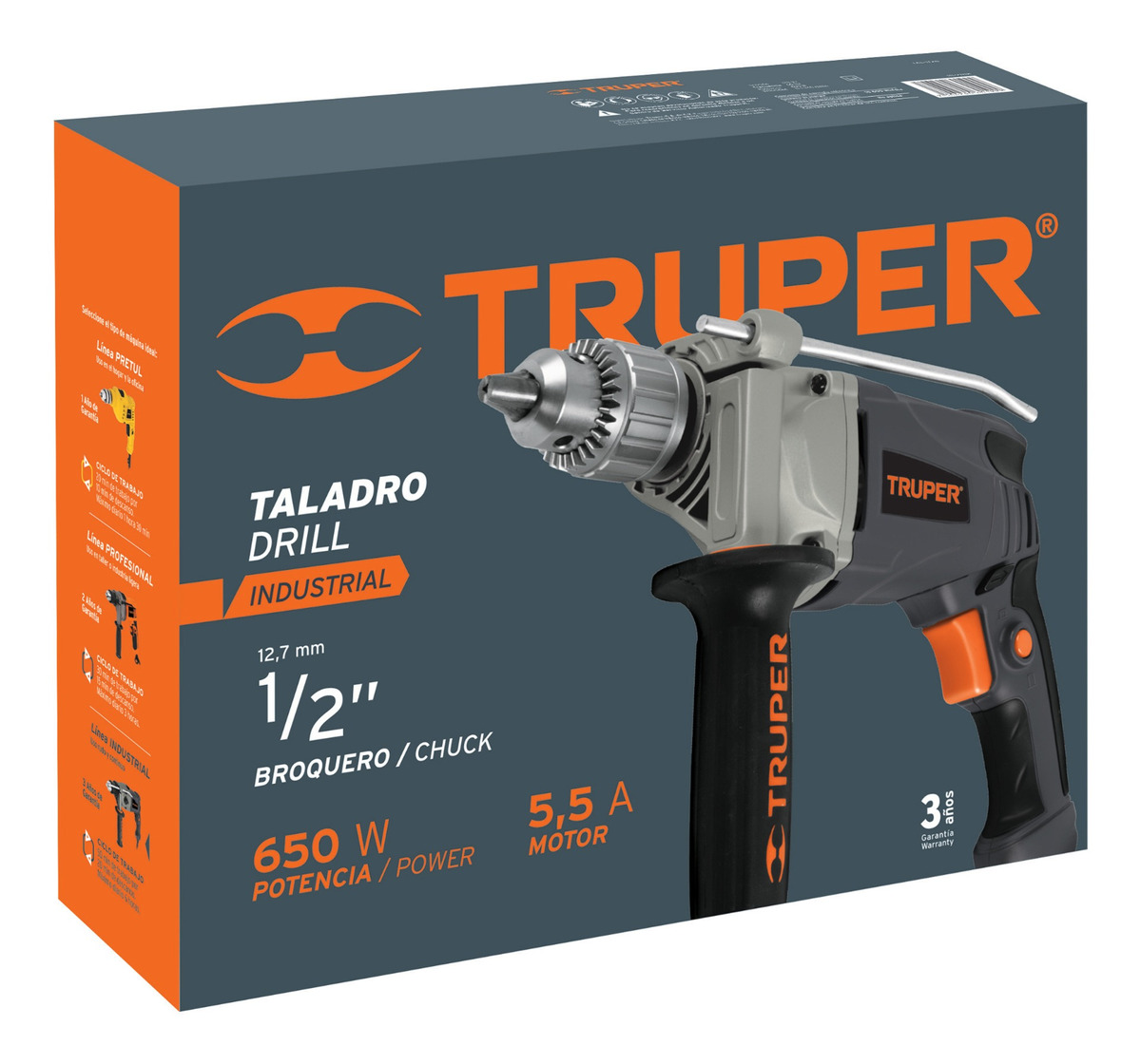 Foto 3 pulgar | Taladro 1/2in Industrial 650 W Truper