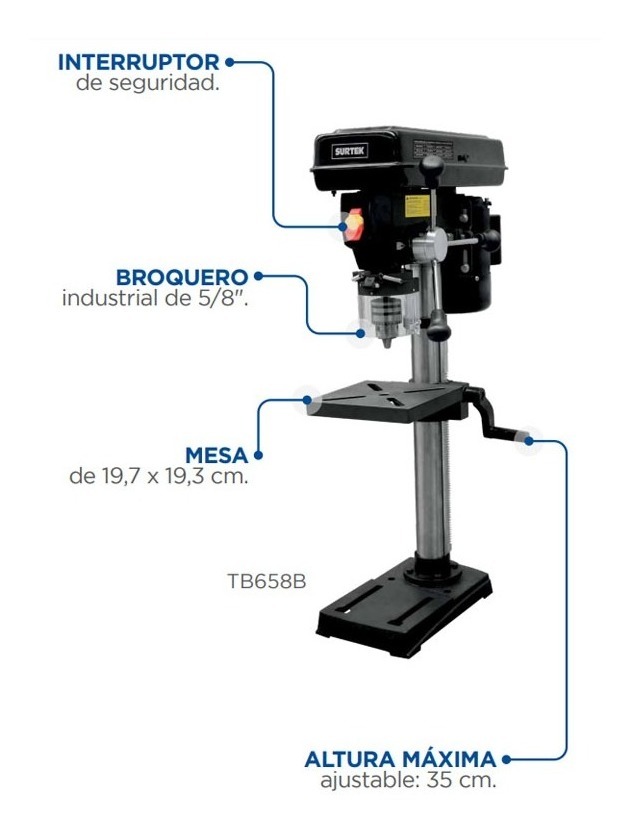 Foto 3 pulgar | Taladro De Banco Surtek Tb658b  5/8pulg 550w 120v 29900886