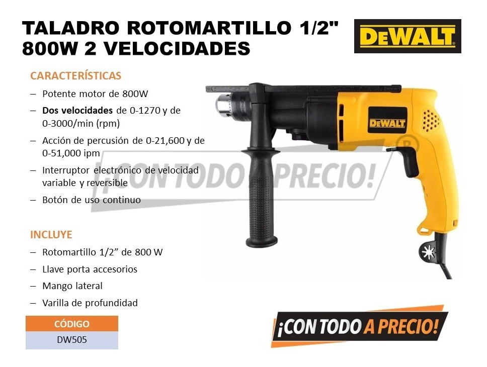 Foto 3 pulgar | Taladro Rotomartillo Dewalt Dw505 1/2 800w 2 Velocidades 071