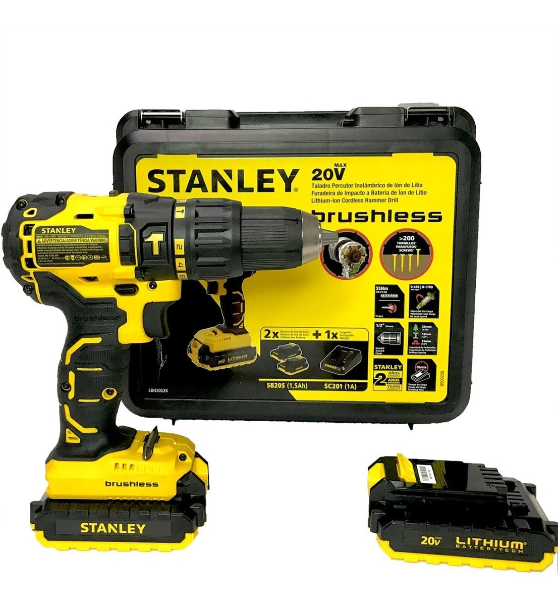 Taladro Brushless Percutor Stanley Dos Baterías Sbh20s2k