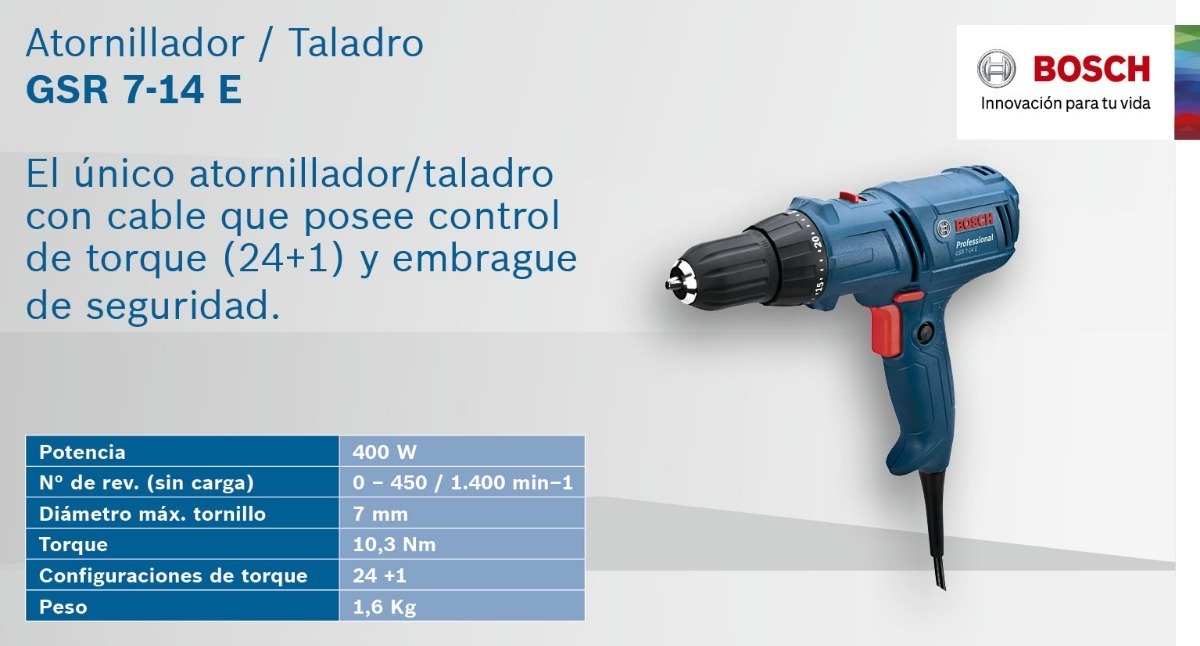 Foto 3 pulgar | Taladro Atornillador Bosch Gsr7-14e 1447.0 3/8 Pulg De 400w