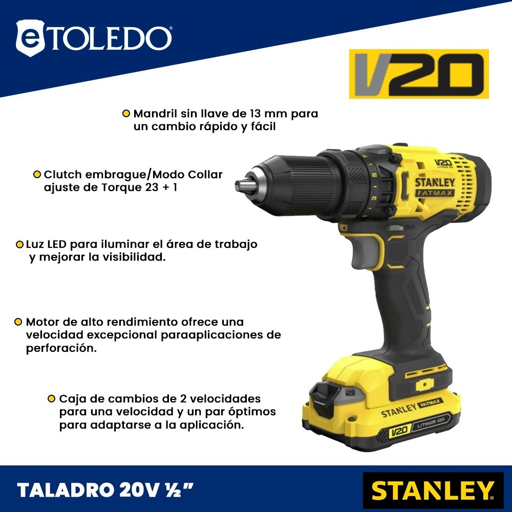 Foto 3 pulgar | Taladro Atornillador 13 Mm Stanley Scd700c2k-b3 20v