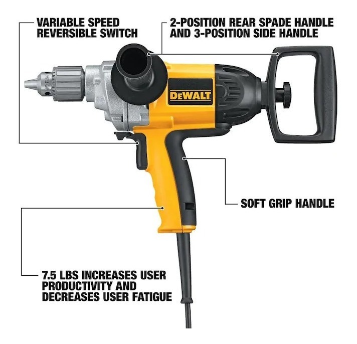 Foto 3 pulgar | Taladro Mezclador Dewalt Alambrico, 9-amp, Llave De 1/2 Pulg