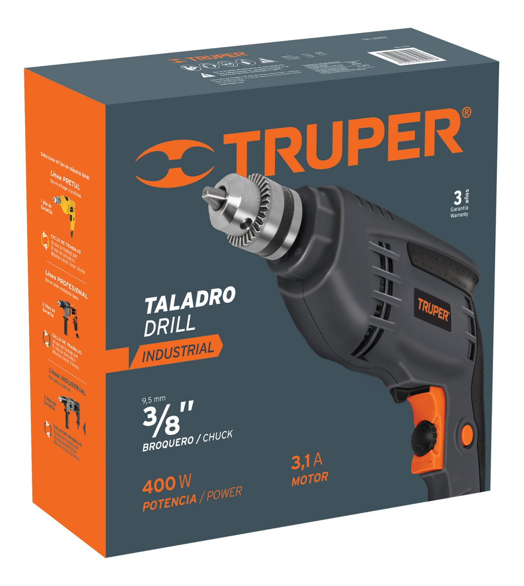 Foto 3 pulgar | Taladro 3/8in Industrial 400 W Truper