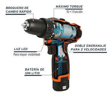 Foto 2 | Taladro Compacto Inalámbrico 3/8 12 V, Profesional, Truper