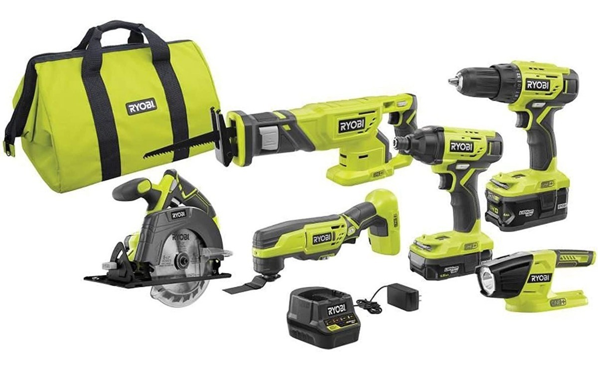 Combo Ryobi 6 Herramientas 2 Pilas 1 Cargador Y Bolsa P1819