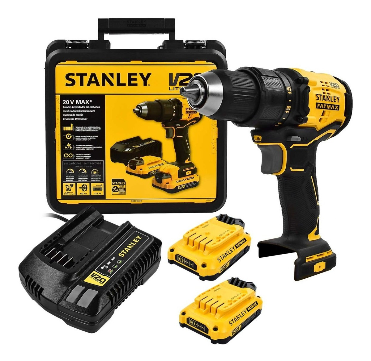 Foto 2 pulgar | Taladro Atornillador 20v Brushless Stanley Sbd710c2k-b3