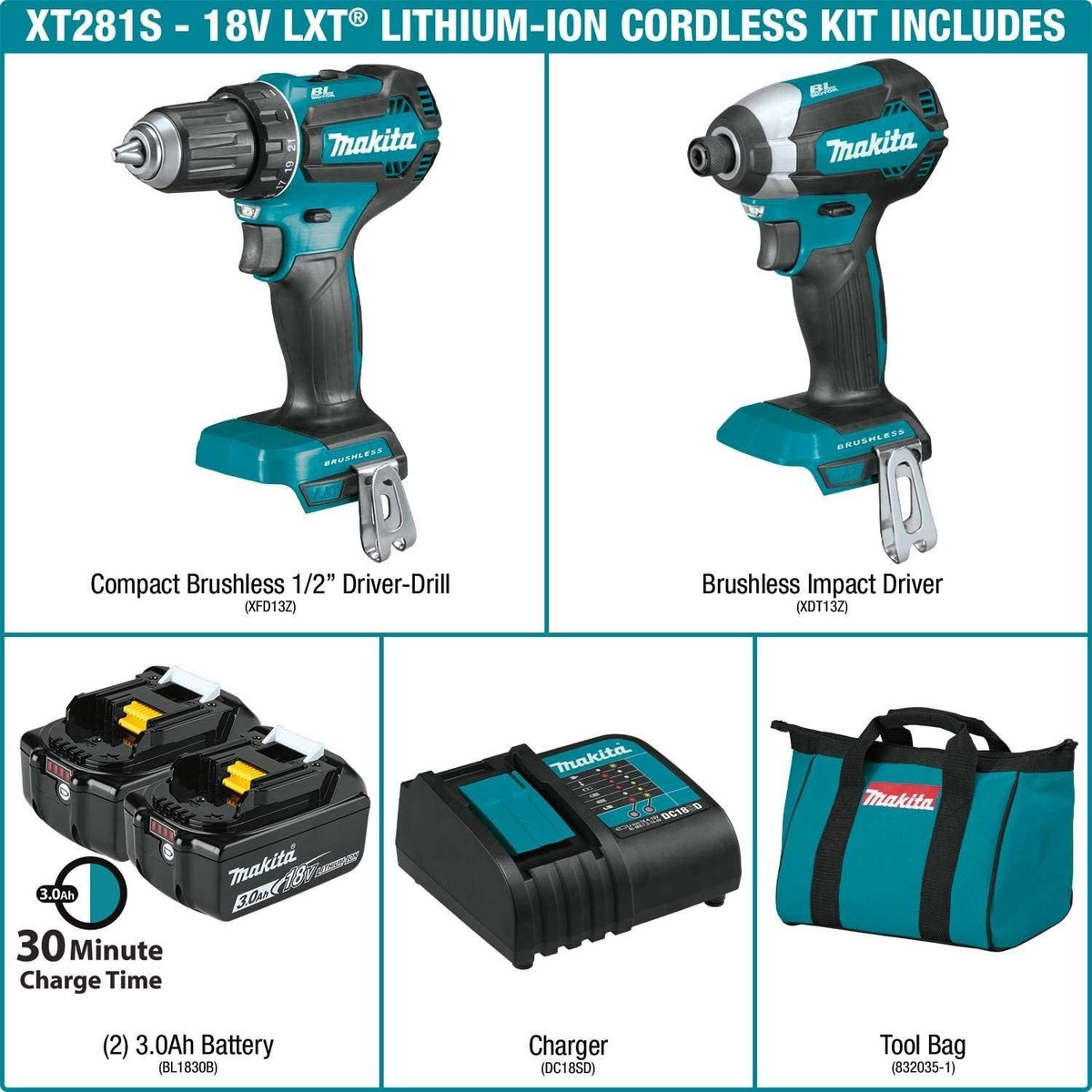 Foto 2 | Taladros De Mano Makita Xt281s. 18v, Kit Completo (3.0ah)