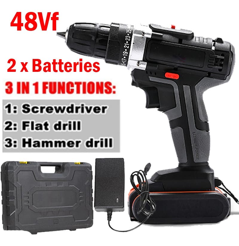Taladro Eléctrico 3 En 1 48v 25+1 Torque Con 2 Baterías [s] $3,176