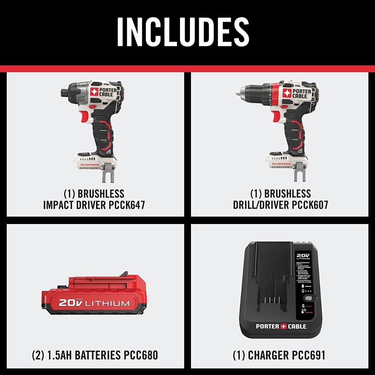 Foto 3 pulgar | Porter-cable 20v Max Cordless Drill Combo Kit Pcck619l2