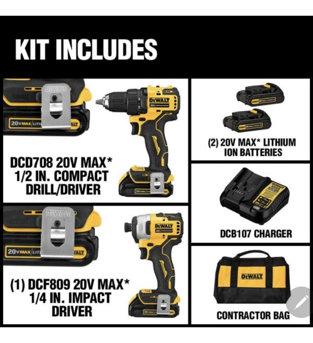 Foto 3 pulgar | Dewalt Dck278c2 Kit Taladro 1/2 Y Impacto 1/4 Brushlees 2bat