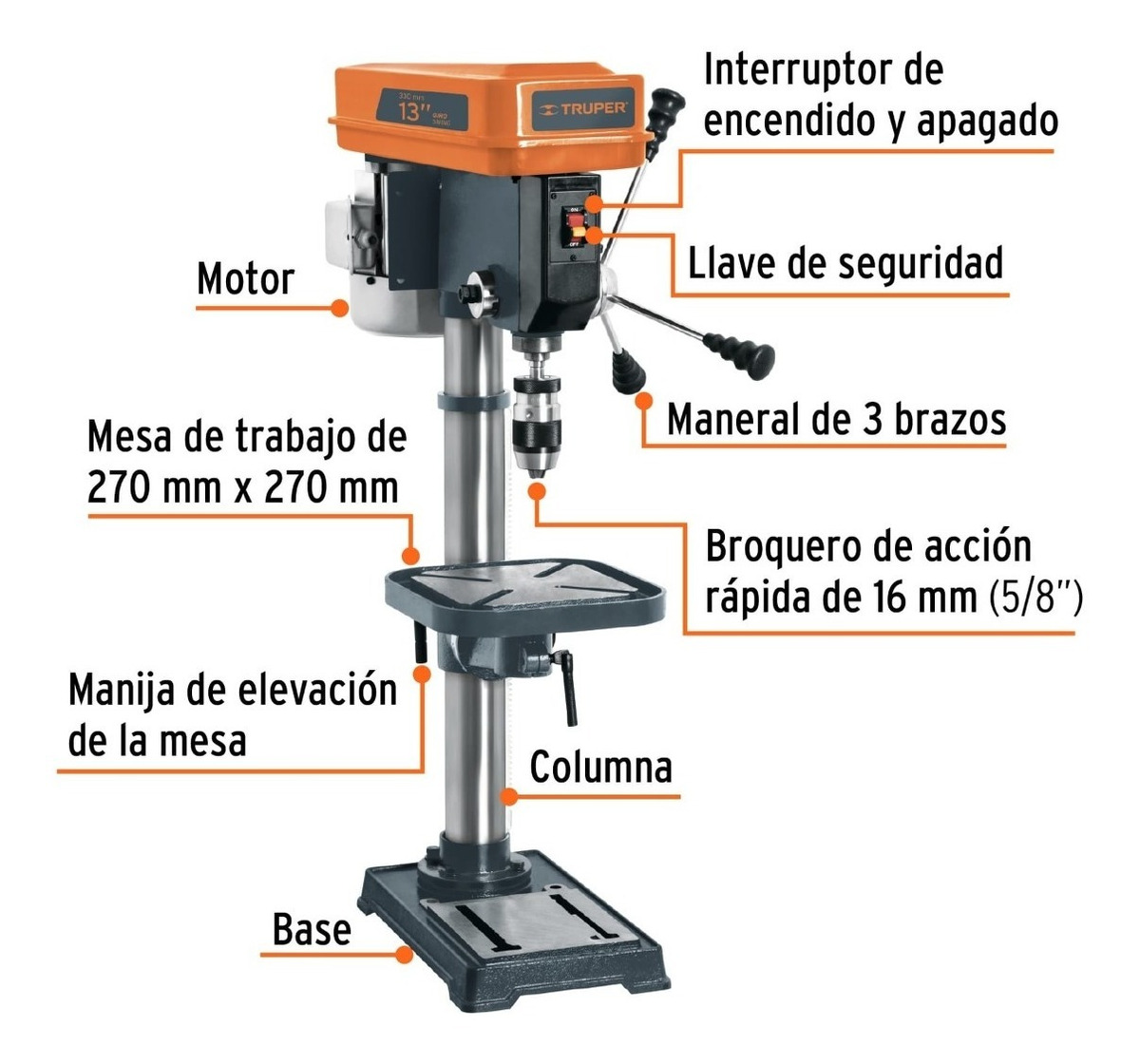 Foto 3 pulgar | Taladro De Piso 13  De 560 W (3/4 Hp), Broquero De 5/8 16178