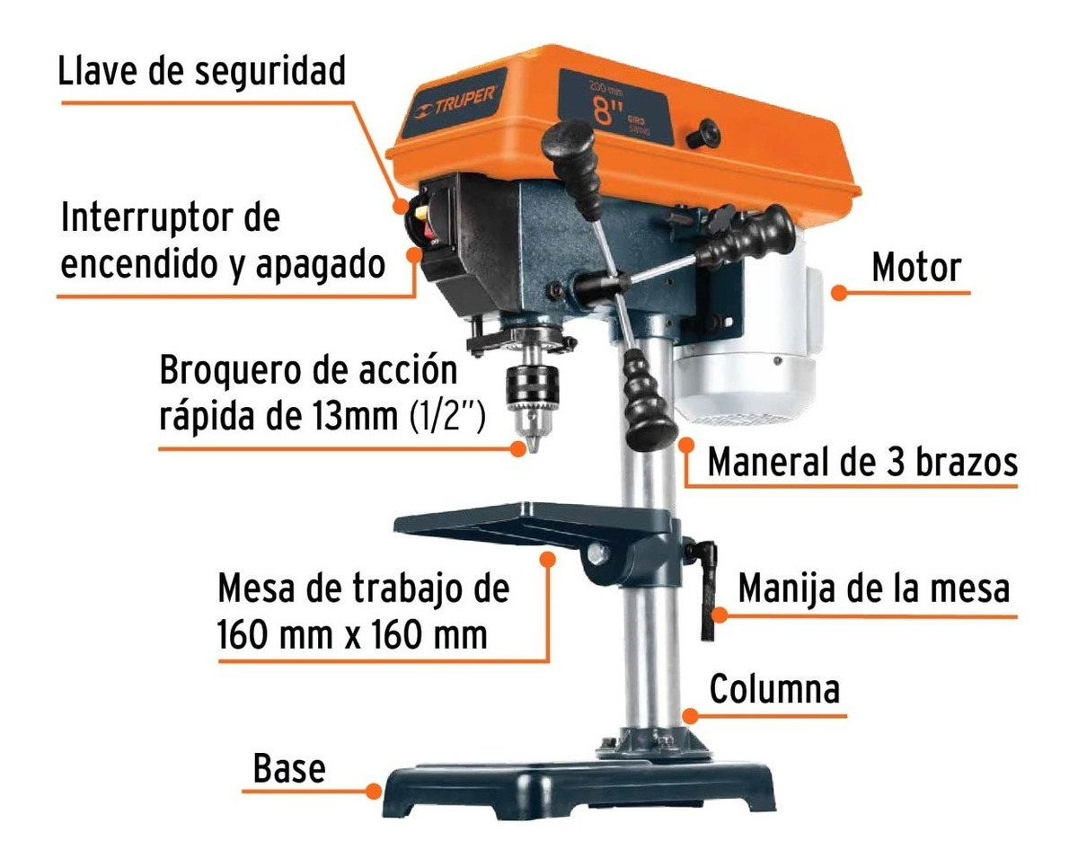 Foto 3 pulgar | Taladro De Piso Truper 1/2 X 8 , 1/3 Hp