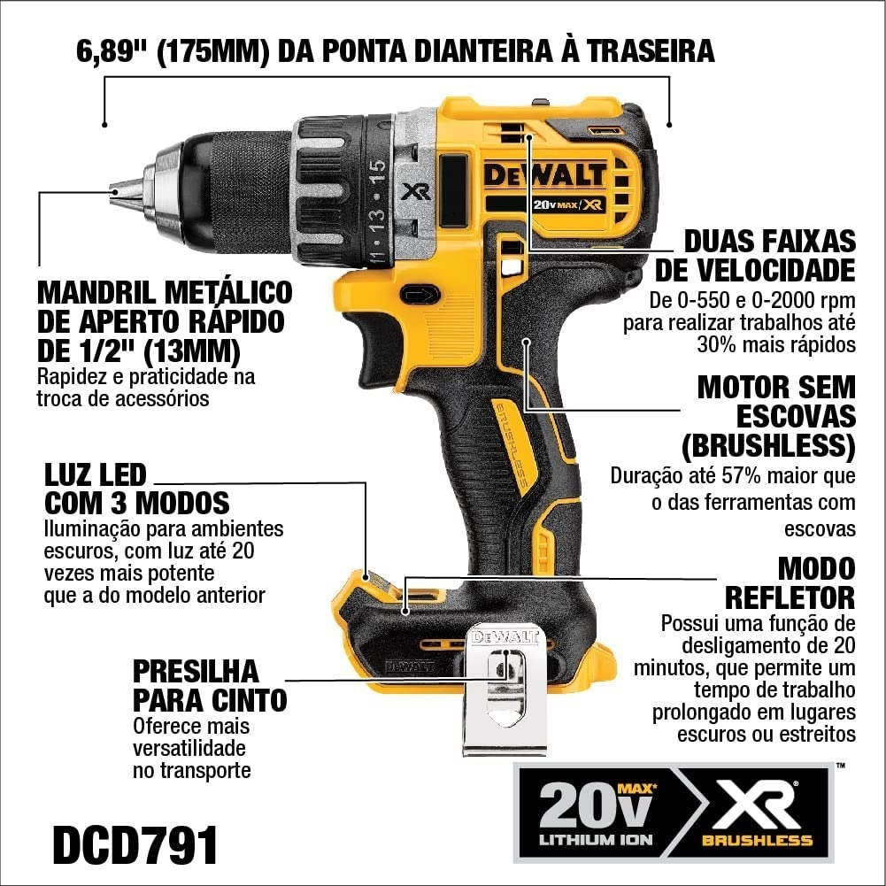 Foto 3 pulgar | Dewalt Xr Taladro Atornillador 20v Max Sin Carbones Dcd791b