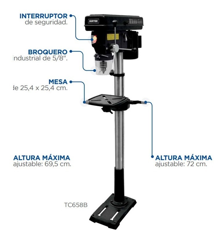 Foto 3 pulgar | Taladro De Columna Surtek Tc658b 5/8 Pulg 550w 120v 29900885