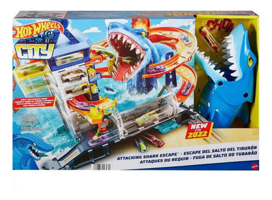 Hot Wheels Track Set Y 1 Toy Car City Shark Escape Playset