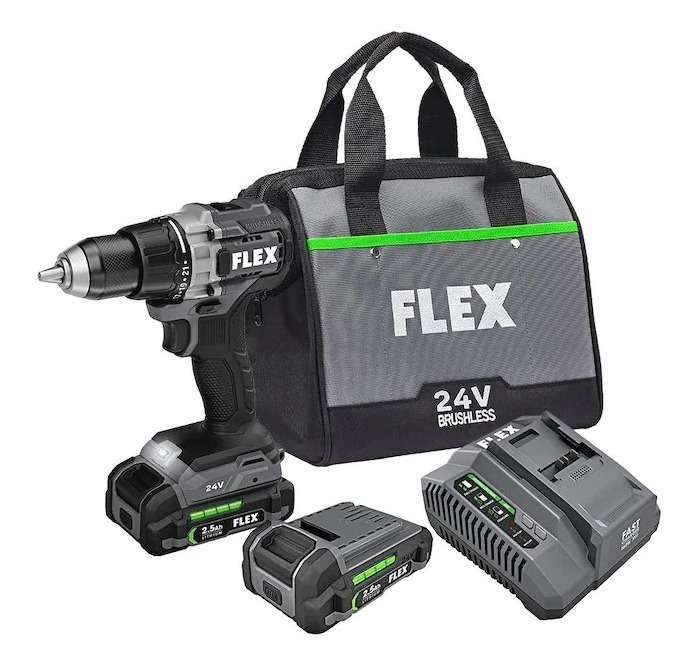 Taladro Inalámbrico Flex FX1151-2A color Negro 24 V y 1/2 " más 2 Baterías Cargador y Bolsa