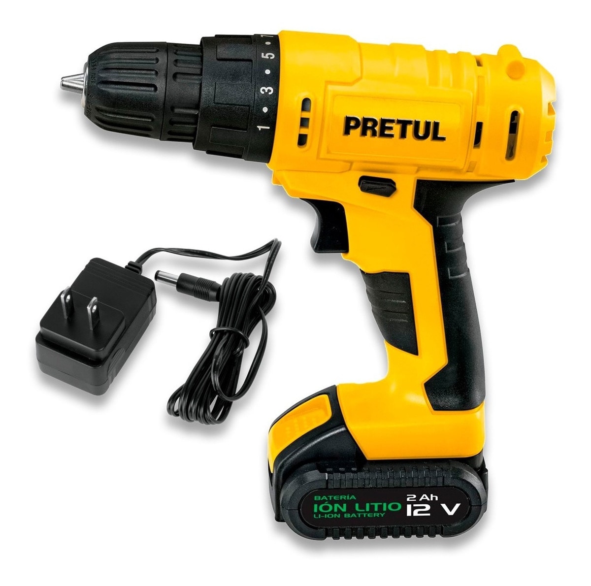 Taladro Inalámbrico Pretul TALI-12P color Amarillo más Batería y Cargador 3/8 ' 12 V 29975 $2,939