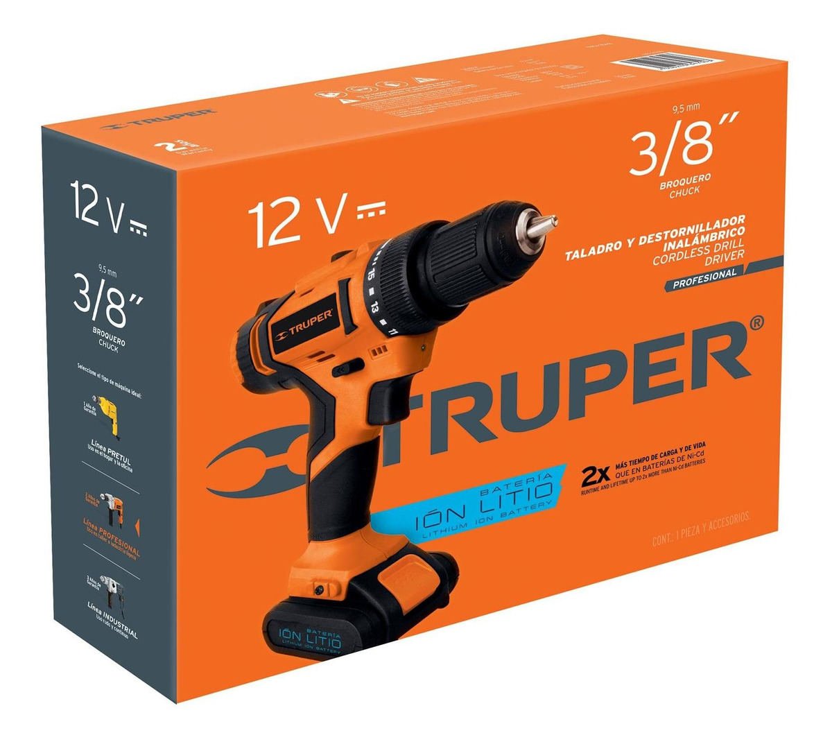 Foto 3 pulgar | Taladro Inalámbrico Truper 18153 TALI-12A2 color Naranja Prof. 3/8 " 12 V