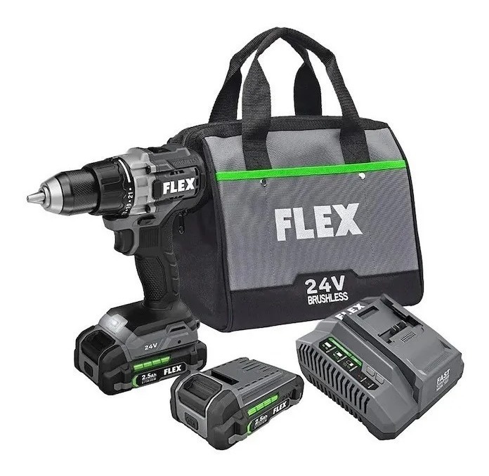 Taladro Inalámbrico Flex FX1151-2A color Negro 24 V y 1/2 " 2 Baterías y Cargador