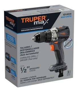 Foto 2 | Taladro Inalámbrico Truper MAX-20TS color Negro 1/2 " Destornillador 20 V Profesional LED