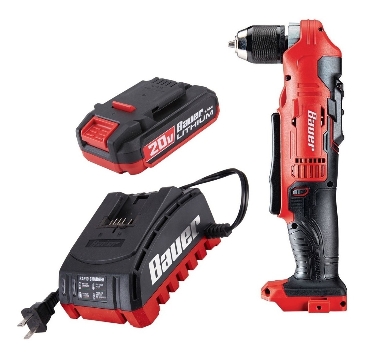 Taladro de Angulo Recto Bauer 1895C-B color Rojo 3/8 Inalámbrico de 20 V Hypermax