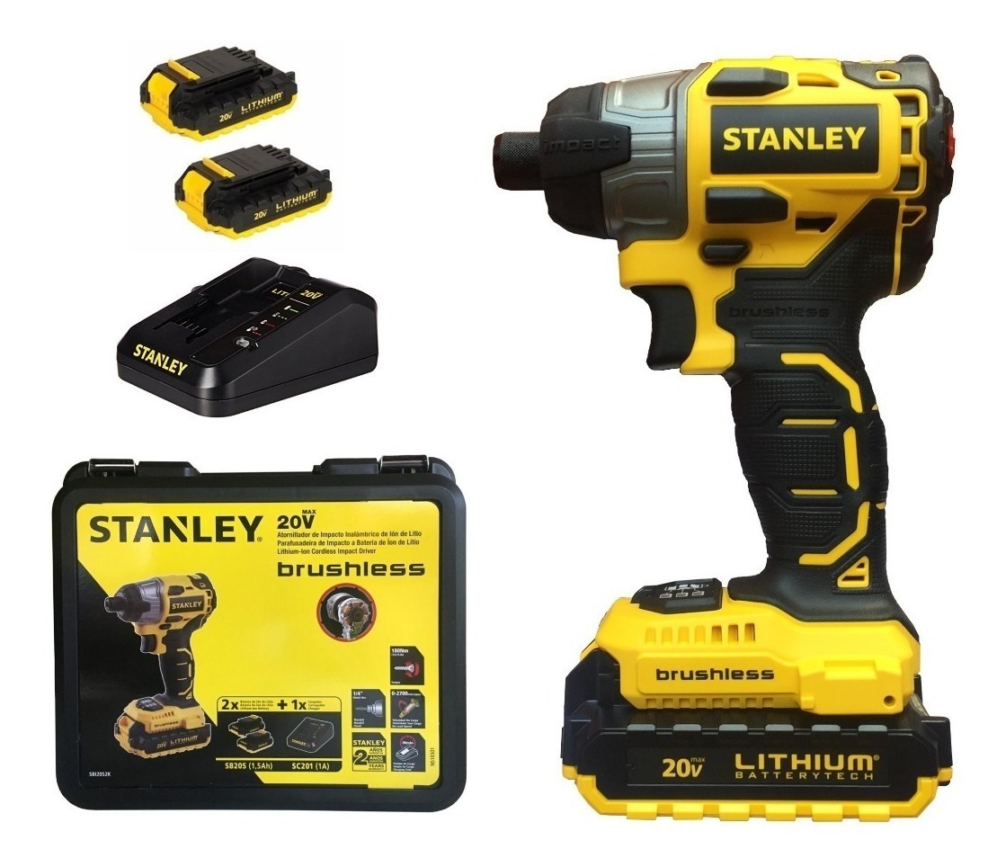 Taladro Impacto Stanley SBI20S2K-B3 color Amarillo Inalámbrico 20 V Brushles