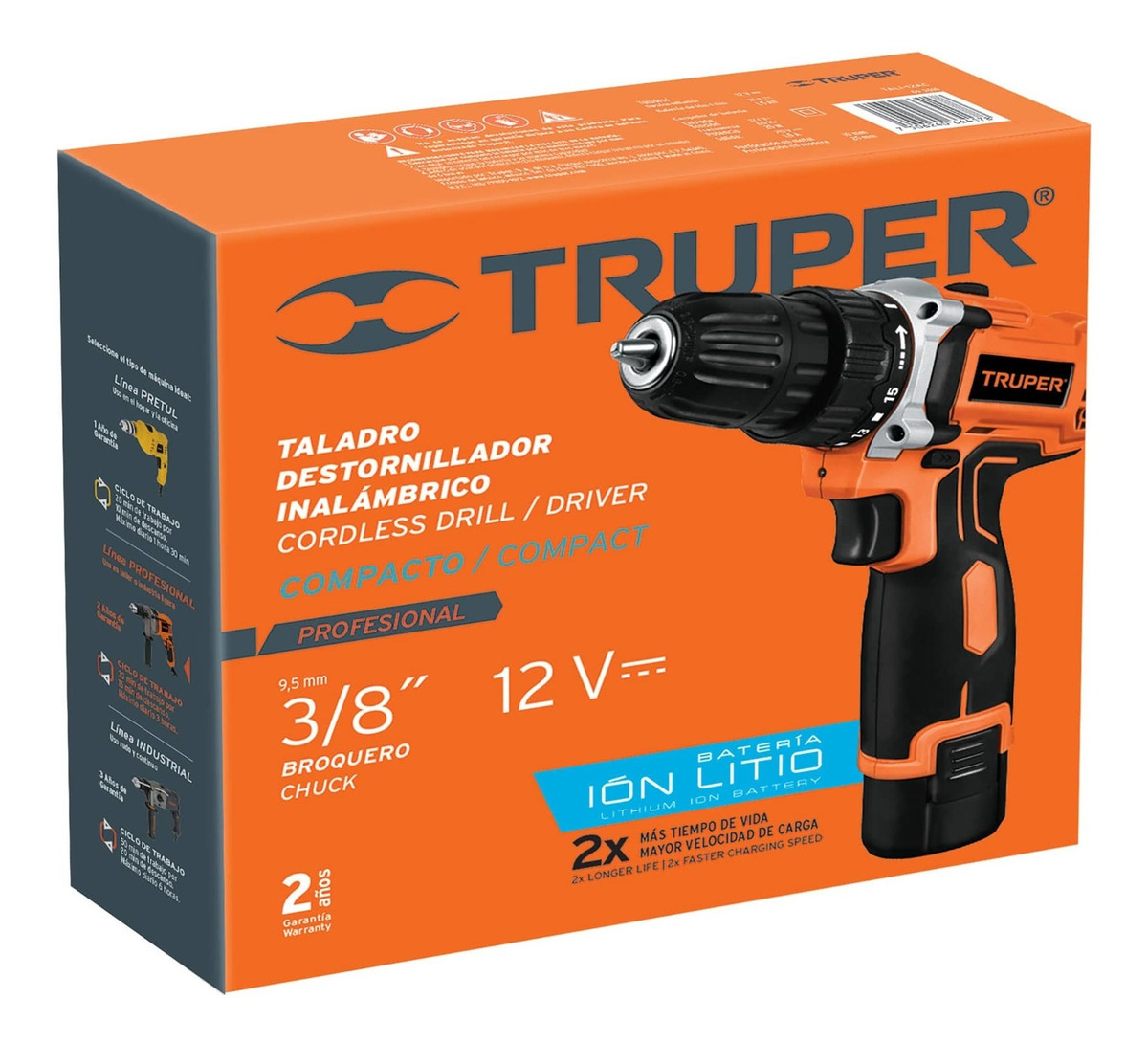 Foto 3 pulgar | Taladro Inalámbrico Truper TALI-12AC color Naranja Destornillador Compacto 3/8 12 V 25 W