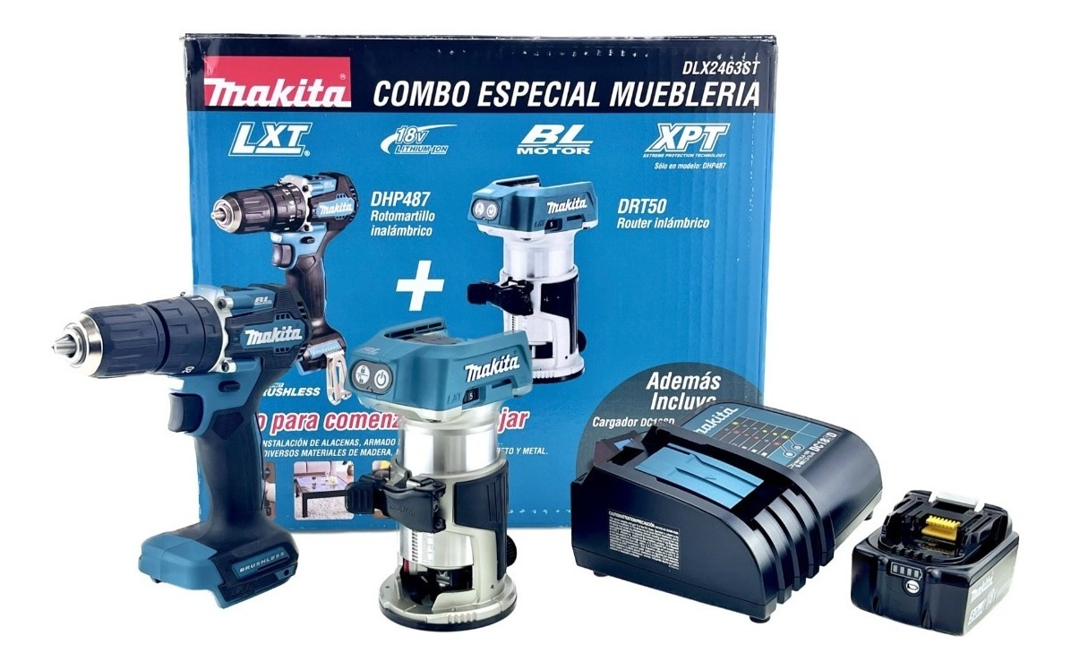 Kit Rotomartillo + Router Inalambrica Makita Dlx2463st