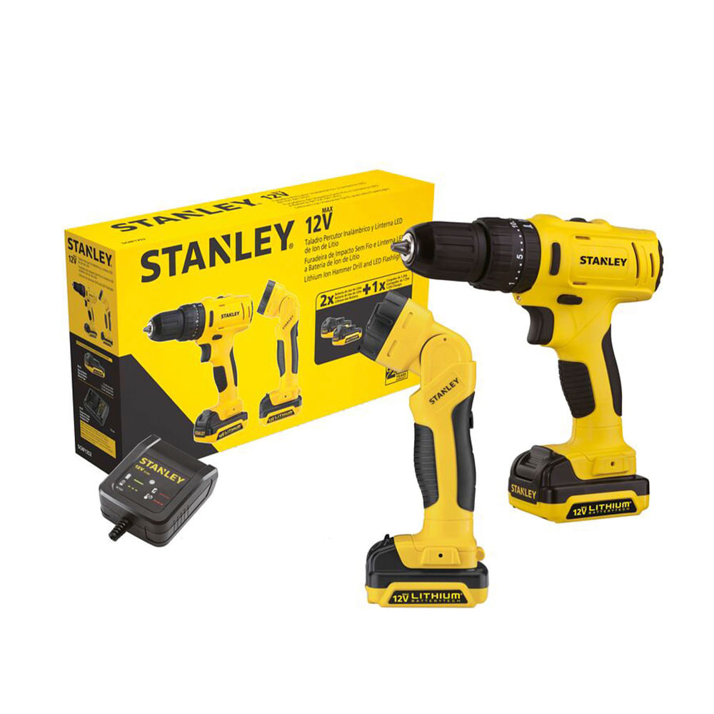 Taladro De 3/8 Plg Y Linterna 2 Pz Stanley Schf121s2-b3