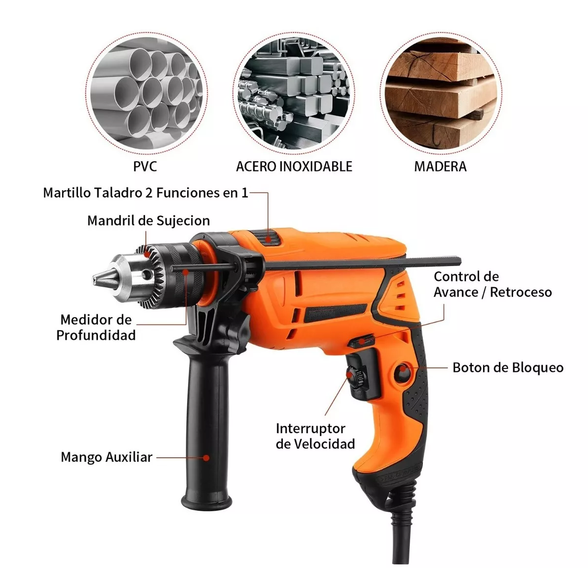 Foto 3 pulgar | Taladro Rotomartillo 1/2 Prof 650w Eo Safe Imports Esi-4883 color Naranja