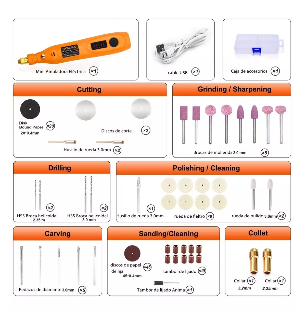 Foto 2 | Mini Mototool Goxawee Taladro Pulido Accesorios Naranja