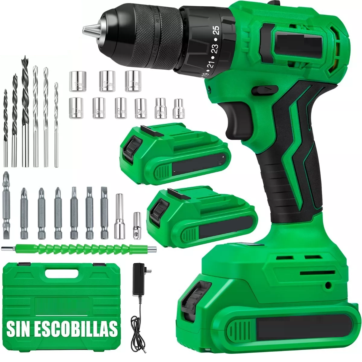 Foto 2 pulgar | Kit Taladro Rotomartillo Sin Carbones Inalámbrico  2baterías Eo Safe Imports Esi-5398 Verde