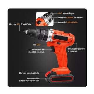 Foto 2 | Taladro de Impacto Inalámbrico con 2 Baterías de Litio Esi-5406 color Naranja