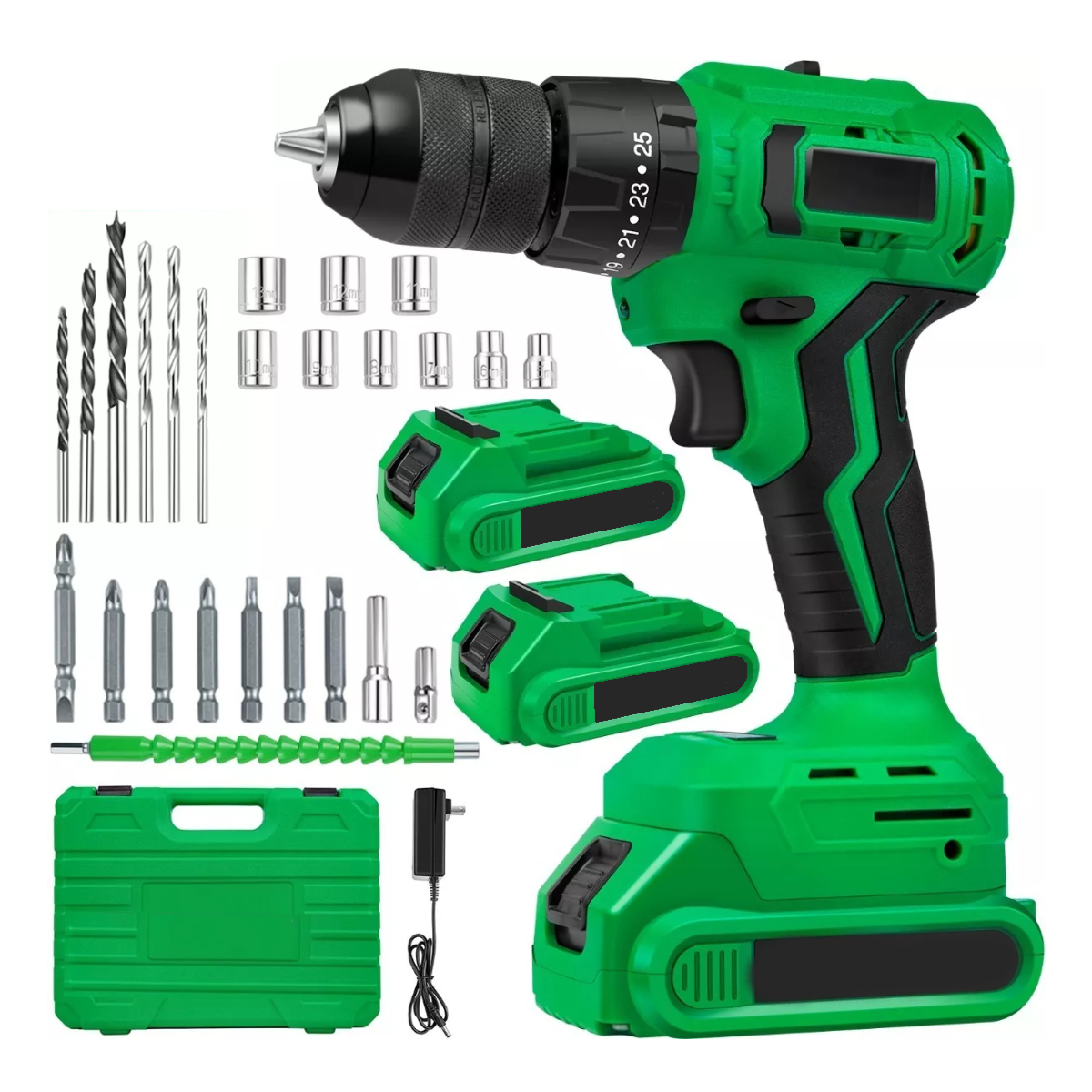 Taladro Rotomartillo sin Carbones Inalámbrico 20v 2 Baterías Esi-5409 color Verde