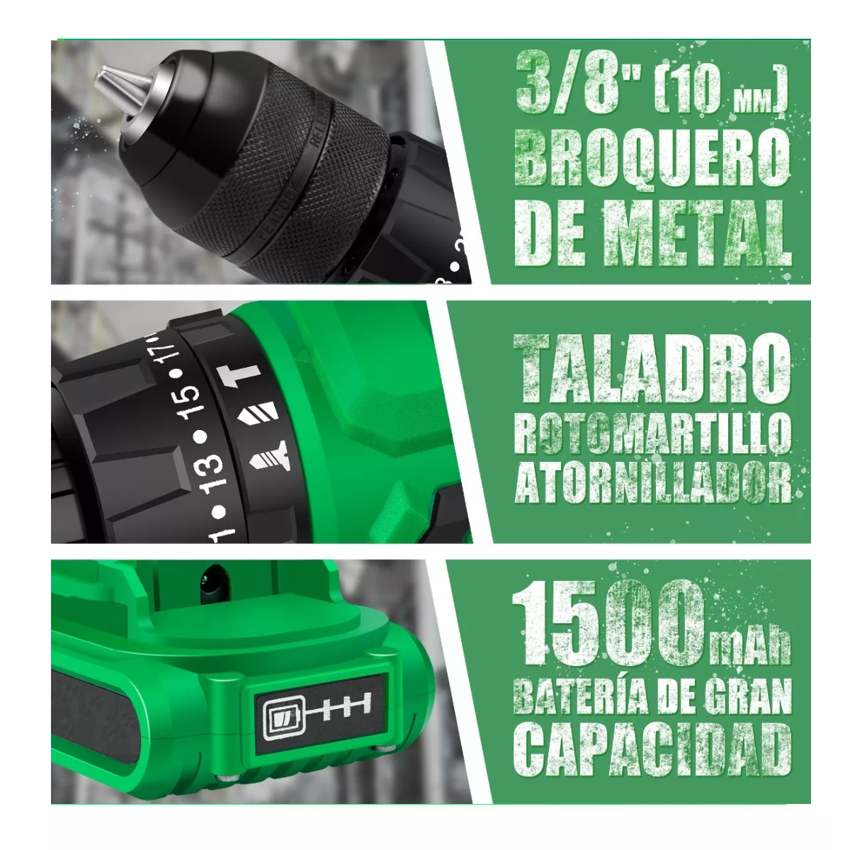 Foto 4 pulgar | Taladro Rotomartillo sin Carbones Inalámbrico 20v 2 Baterías Esi-5409 color Verde