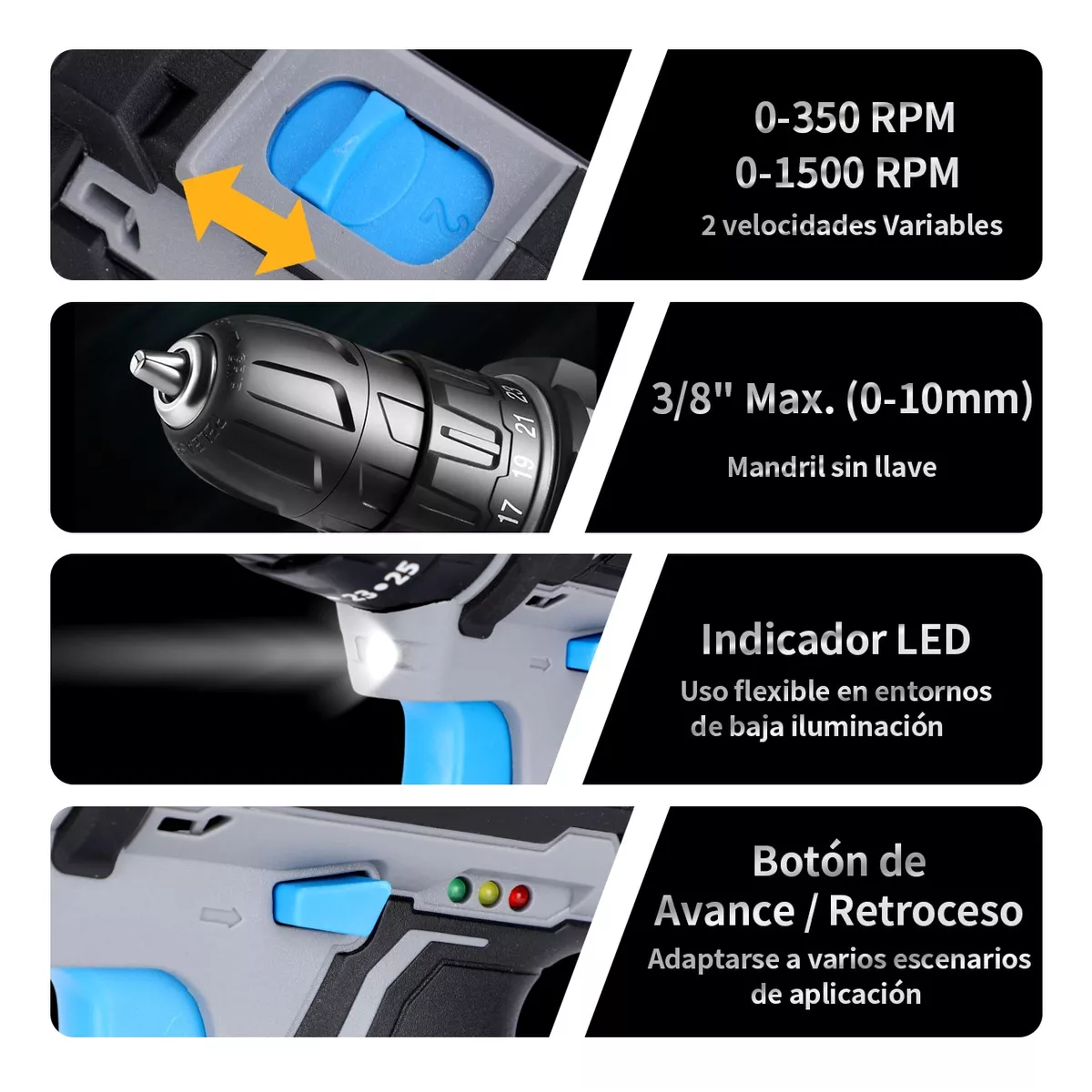Foto 4 pulgar | Taladro Atornillador De Impacto Inalámbrico Eo Safe Imports Esi-5935 color Negro