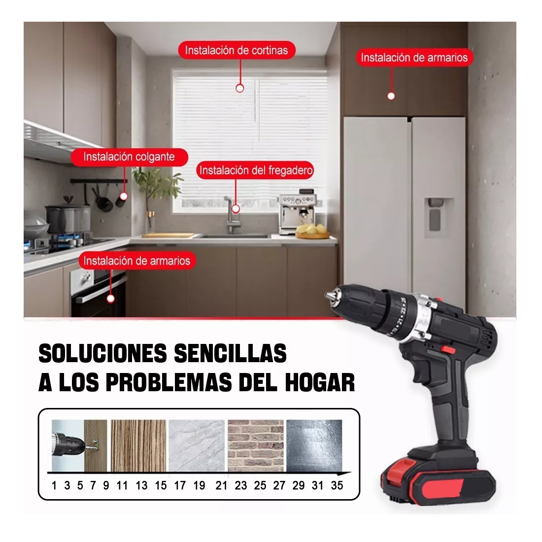 Foto 5 pulgar | Taladro Inalámbrico Eo Safe Imports ESI-7063 color Negro 29 Piezas