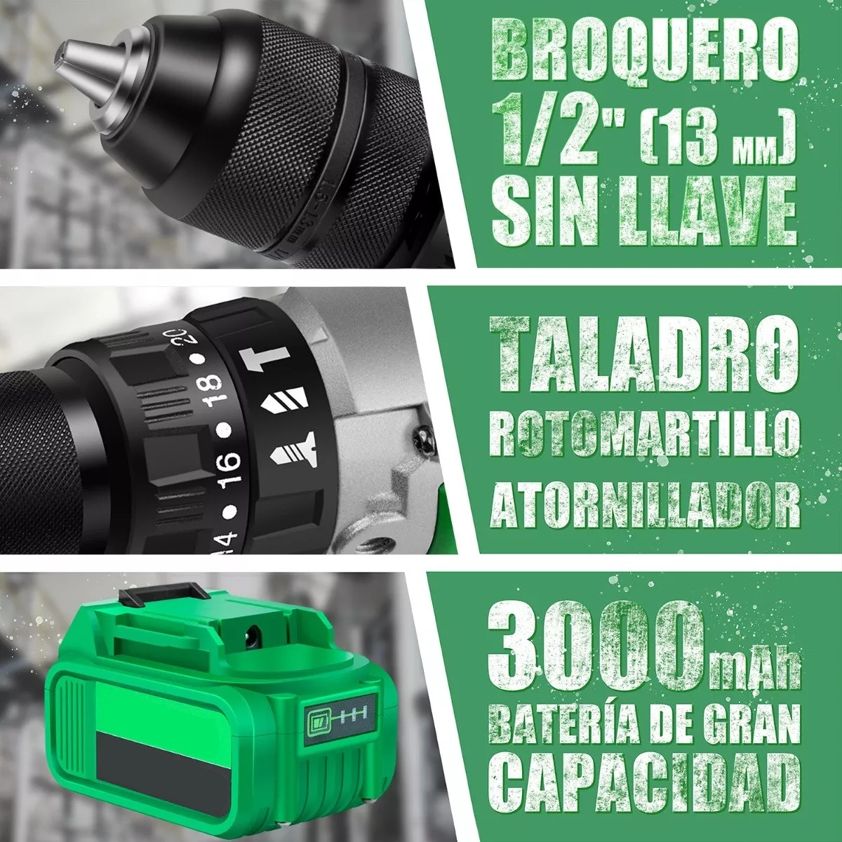 Foto 4 pulgar | Taladro Rotomartillo Eo Safe Imports ESI-7051 color Verde 1/2'' 3.0ah 11 Piezas