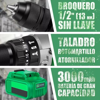 Foto 3 | Taladro Rotomartillo Eo Safe Imports ESI-7051 color Verde 1/2'' 3.0ah 11 Piezas
