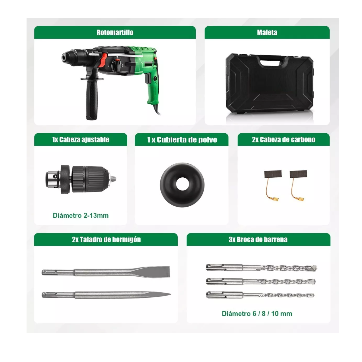 Foto 3 | Rotomartillo Concelador Martillos Demoledor  Eo Safe Imports Esi-7099 color Verde