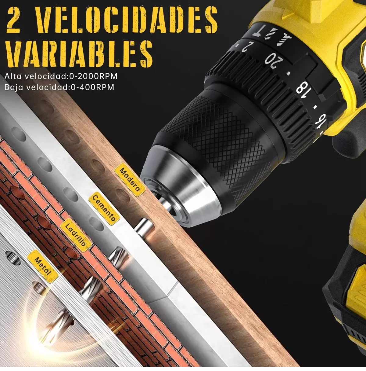 Foto 2 | Set de Taladro Atornillador Eo Safe Imports Esi-7271 Inalámbricos Eléctricos Maletín Amarillo