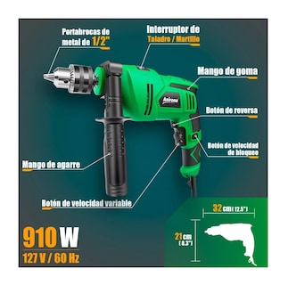 Foto 2 | Taladro Rotomartillo 1/2'' Pro 910w C/brocas y Puntas Anirona color Verde