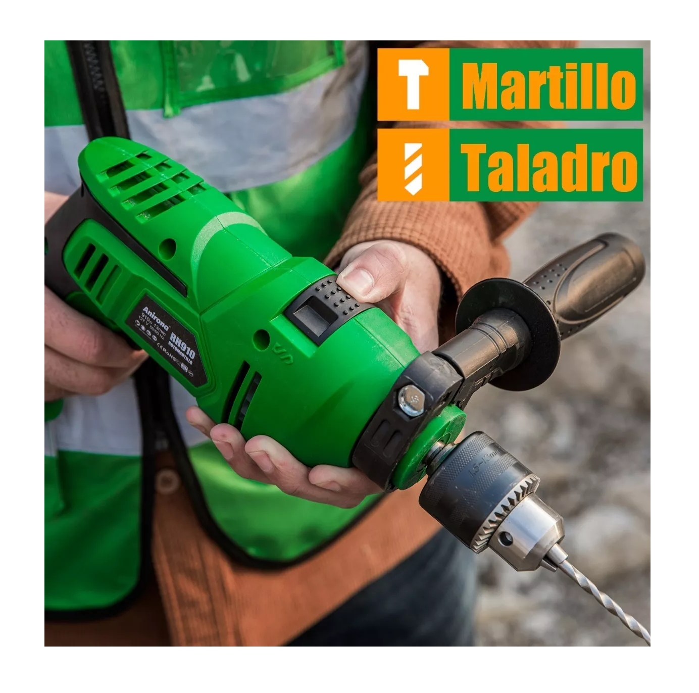 Foto 4 | Taladro Rotomartillo 1/2'' Pro 910w C/brocas y Puntas Anirona color Verde