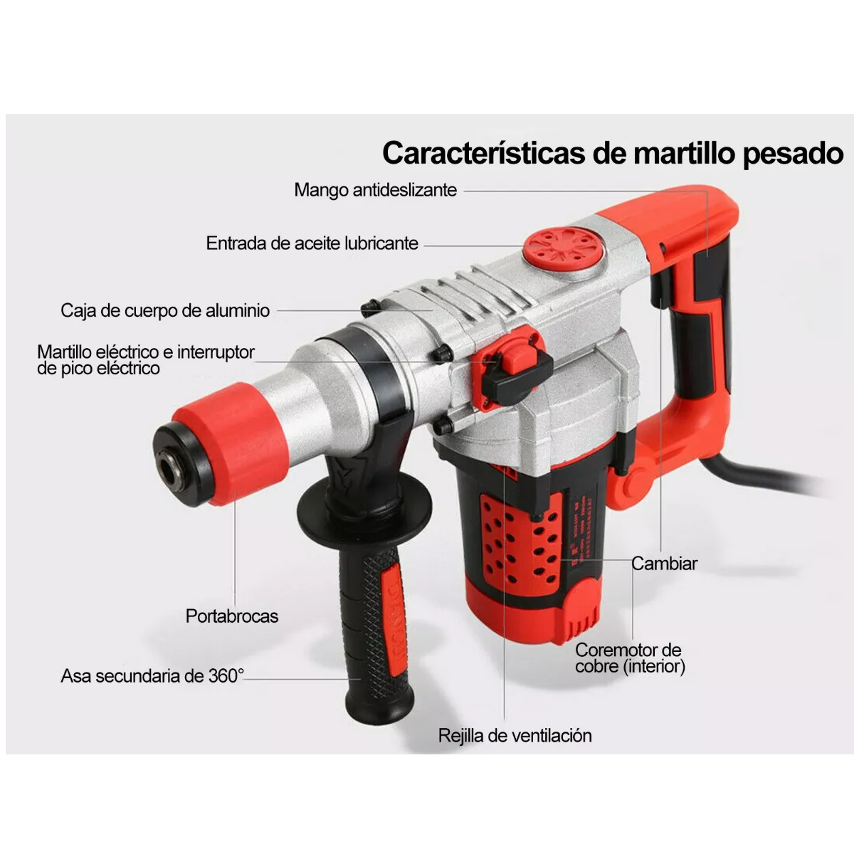 Foto 6 pulgar | Rotomartillo Cincelador Perforador Eo Safe Imports ESI-8915 Rojo SDS Industrial 2200w