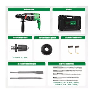 Foto 2 | Rotomartillo Concelador Perforador SHAWTY SDS-Plus 1050W Verde y Negro