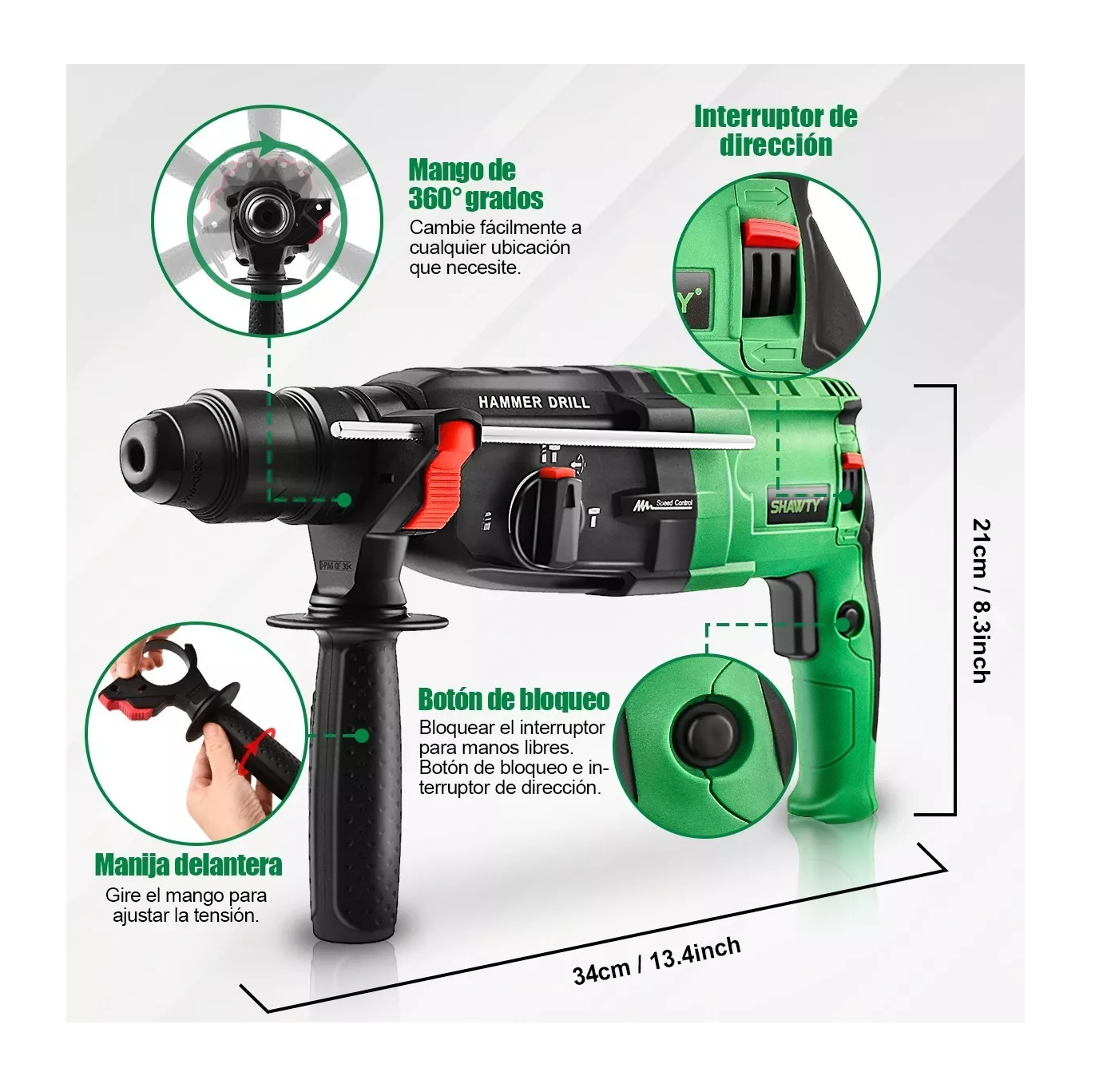 Foto 5 pulgar | Rotomartillo Concelador Perforador SHAWTY SDS-Plus 1050W Verde y Negro