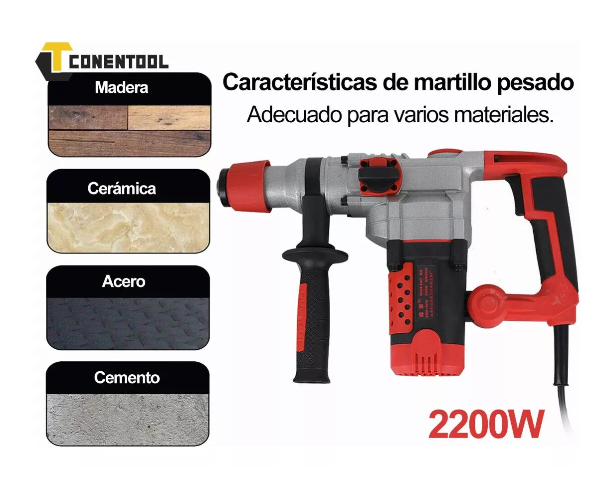 Foto 3 pulgar | Rotomartillo Cincelador Perforador CONENTOOL Rojo y Plata SDS Industrial 2200W