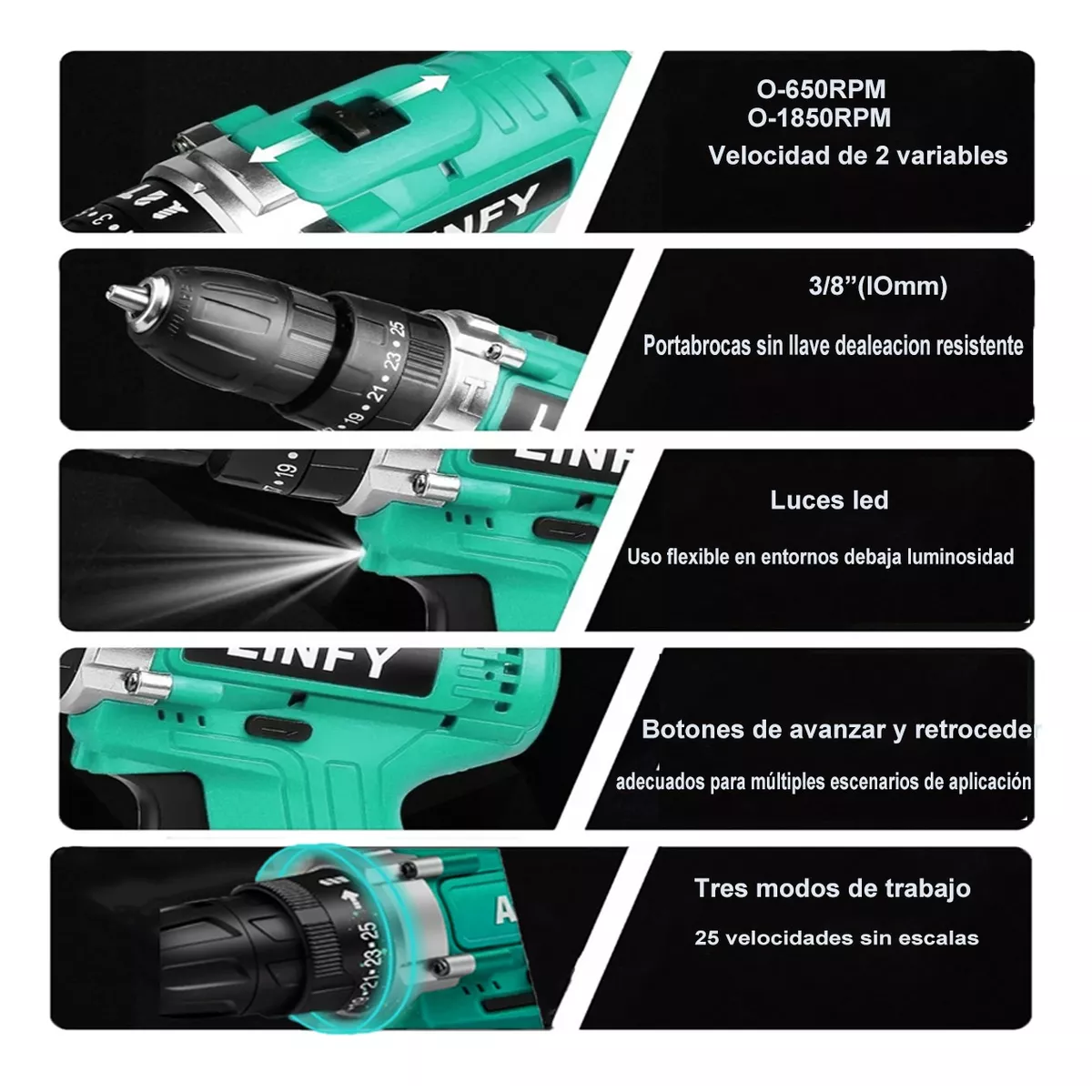 Foto 3 | Taladro Rotomartillo Inalámbrico Cincelador Eo Safe Imports Esi-9695 Verde 40 Piezas