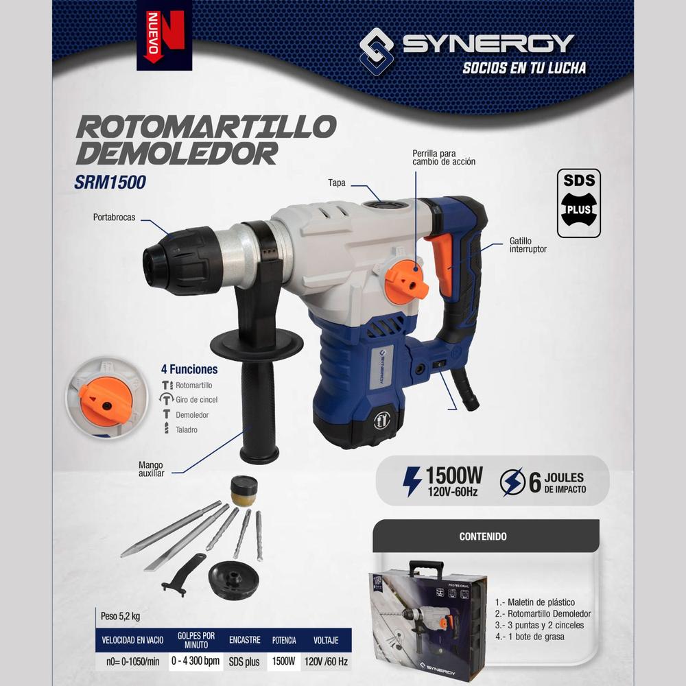 Foto 5 pulgar | Rotomartillo Synergy de 1500 W con Maletín